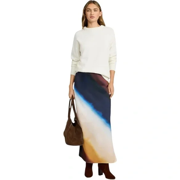 NWT-Express High Waisted Printed Satin Maxi Slip Skirt - Picture 1 of 11